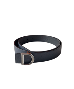 Dior Leather Belt With D Logo Dark Black Silver Metal 35Mm