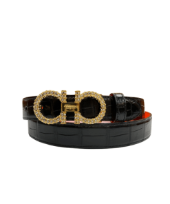 Salvatore Ferragamo Gancini Leather Belt With Gold Metal Pearls Buckle 2.5Cm