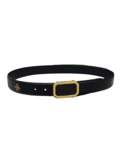 Gucci Black Belt With Square Gold Buckle And Bee Star  35Mm