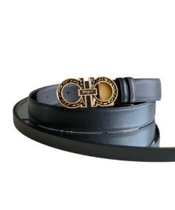 Salvatore Ferragamo Reversible And Gancini Gold Pattern Belt  3.5Cm