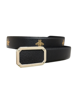 Gucci Black Belt With Square Silver Buckle And Bee Star  35Mm