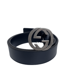 Gucci Leather Belt With Gold Interlocking G 4Cm