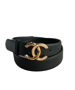 Chanel Leather Belt With Cc Pearl And Gold Tone Metal Black 3Cm
