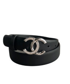Chanel Pearl And Leather  Silver Tone Metal Black 3Cm