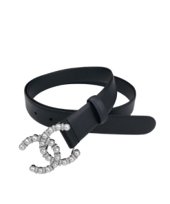 Chanel Cc Silver Belt Leather With Pearls 28Mm