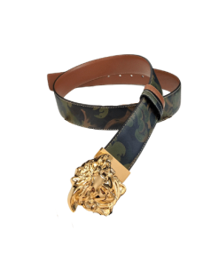 Versace La Medusa Leather Khaki Gold Metal 4Cm