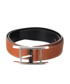 Hermes Quentin Reversible Belt Brown Silver Metal 32Mm
