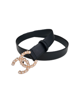 Chanel Cc Gold Plated Belt Leather With Pearls 28Mm