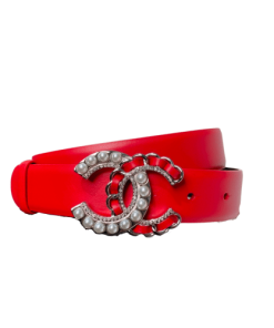 Chanel Belt With Pearls And Cc Logo Belt Red 28Mm