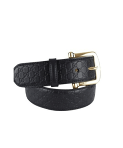 Gucci Calfskin Monogram Black Belt Gold Metal 4Cm
