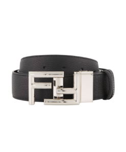 Fendi Black Leather Belt With Ff Silver Buckle 40Mm