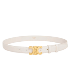 Celine Small Triomphe White Belt In Natutal Calfskin Gold Metal