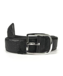 Gucci Calfskin Monogram Black Belt Silver Metal 4Cm