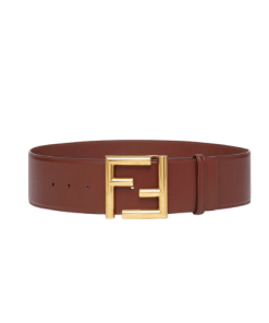 Fendi Brown Leather Belt With Ff Gold Buckle 40Mm