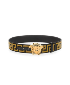 Versace Black Belt With Medusa Gold Metal 3.8Cm