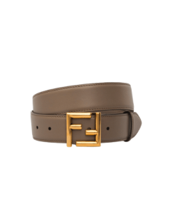 Fendi Grey Leather Belt With Ff Gold Buckle 40Mm
