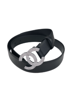 Chanel Calfskin Pearl Crystal Silver Queen Of France Cc Belt 28Mm