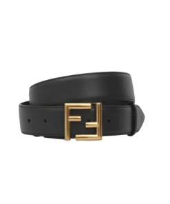 Fendi Black Leather Belt With Ff Gold Buckle 40Mm