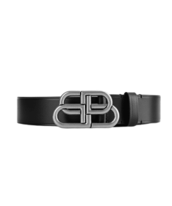Balenciaga Large Black Leather Belt With Silver Metal 3Cm
