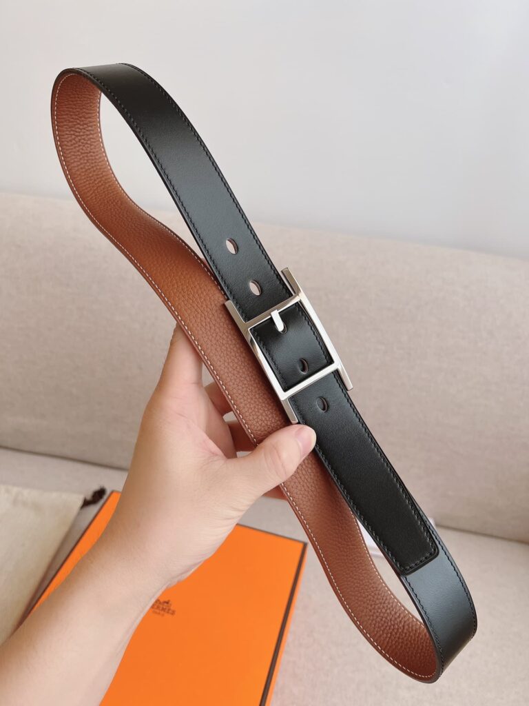 Hermes Quentin Reversible Belt Brown Silver Metal 32Mm - Image 2
