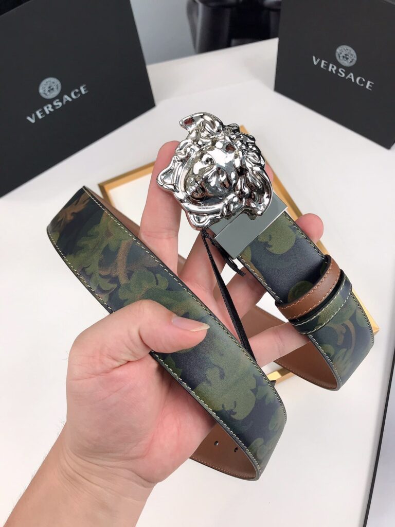 Versace La Medusa Leather Khaki Silver Metal 4Cm - Image 3