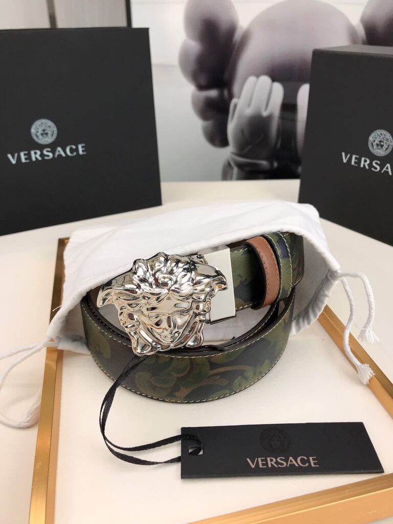 Versace La Medusa Leather Khaki Silver Metal 4Cm - Image 2
