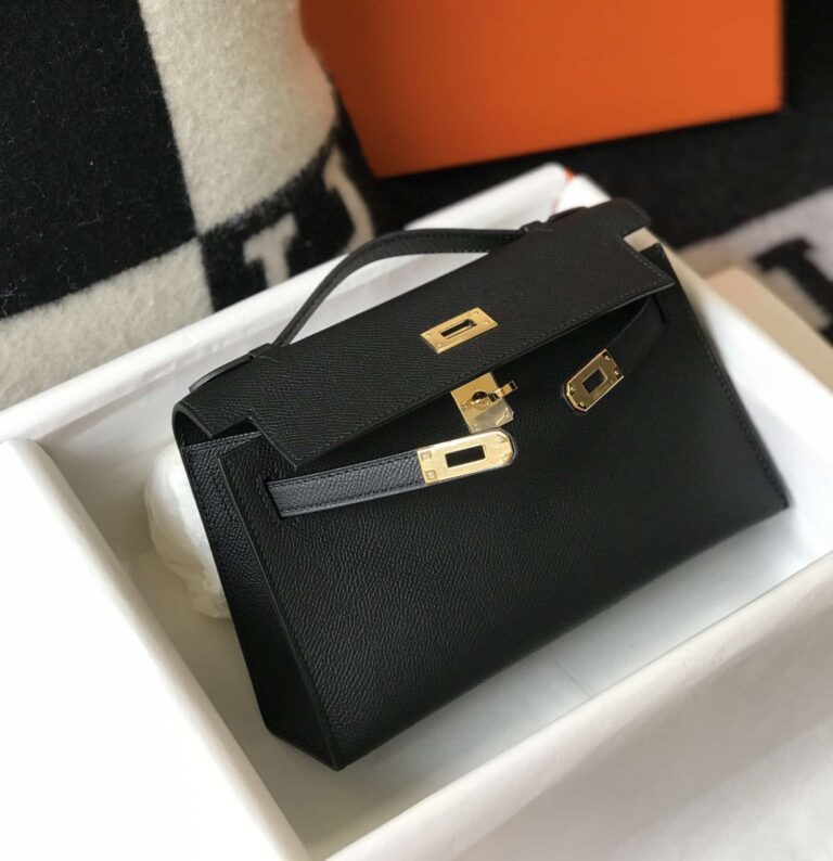 Hermes Mini Kelly Pochette Gold Toned Hardware Black 22Cm - Image 7