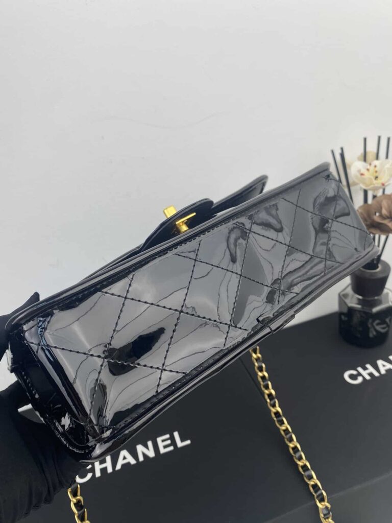 Chanel Top Handle Medium Flap Leather Shiny Black - Image 8