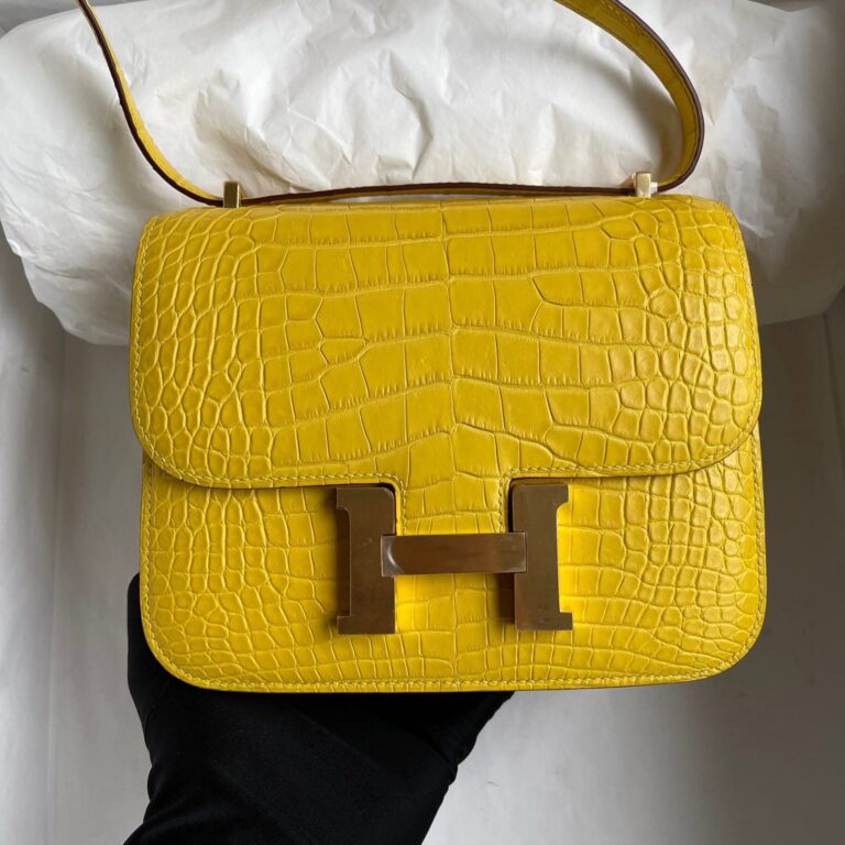 Hermes Constance Alligator Matt M9 Marigold Yellow Gold Hardware 18Cm - Image 2