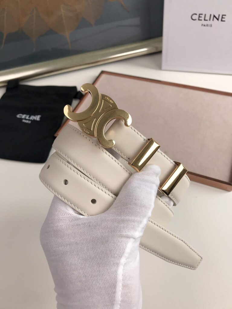 Celine Small Triomphe White Belt In Natutal Calfskin Gold Metal - Image 2