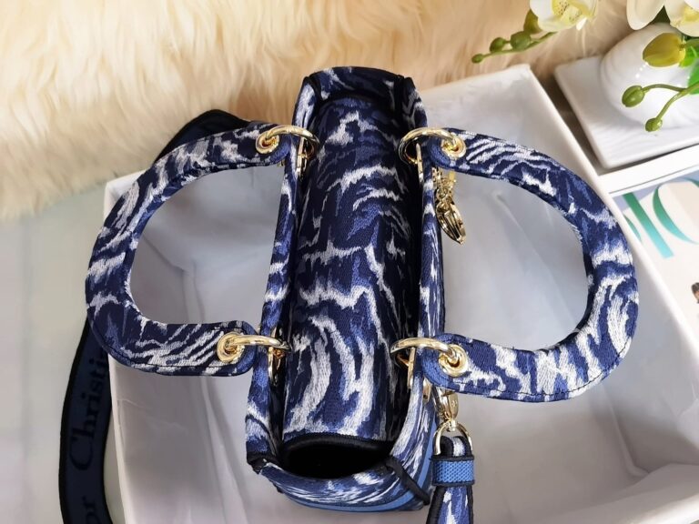 Dior Medium Lady  D-Lite Dark Blue Embroidery 24Cm - Image 8