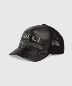 Gucci Gg Print Leather Baseball Cap Black