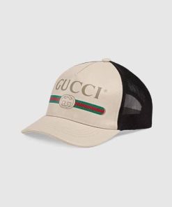 Gucci Gg Print Leather Baseball Cap White
