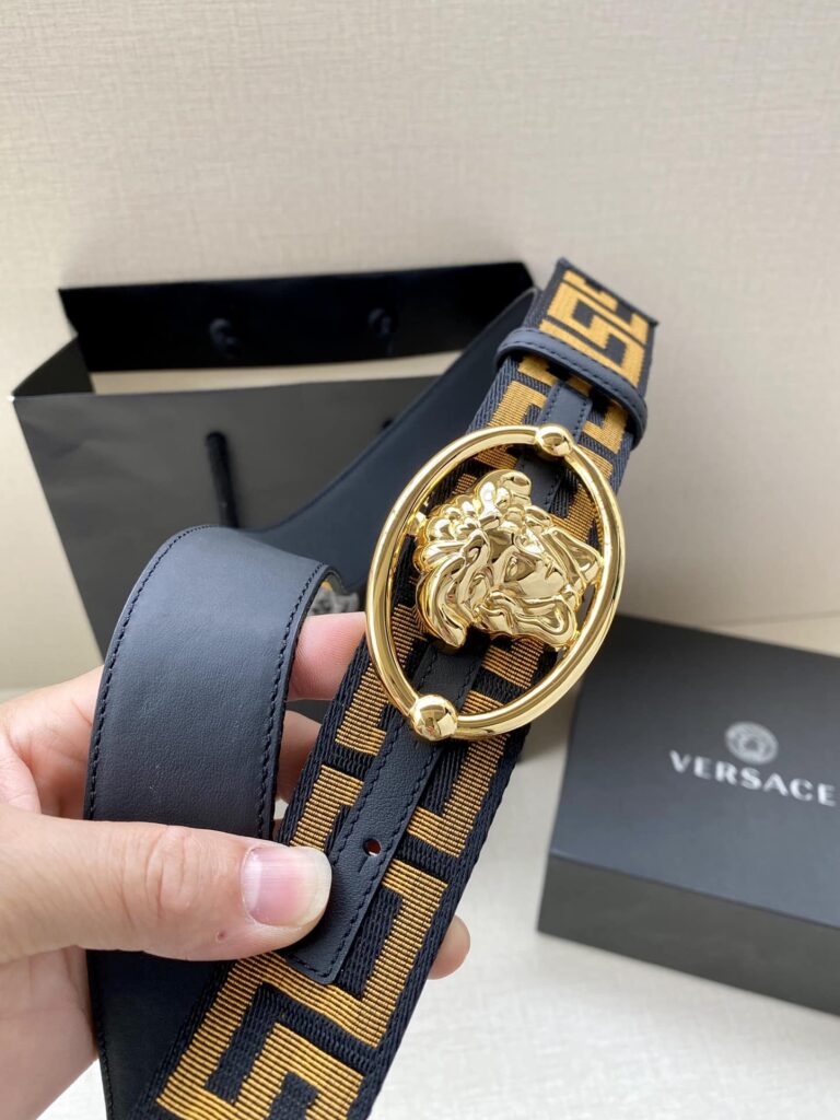 Versace Black Belt With Medusa Gold Metal 3.8Cm - Image 6