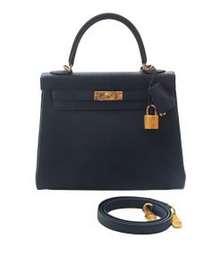 Hermes Kelly Black Sellier Rouge Epsom Gold Hardware 25Cm