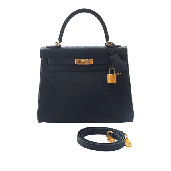 Hermes Kelly Black Sellier Rouge Epsom Gold Hardware 25Cm