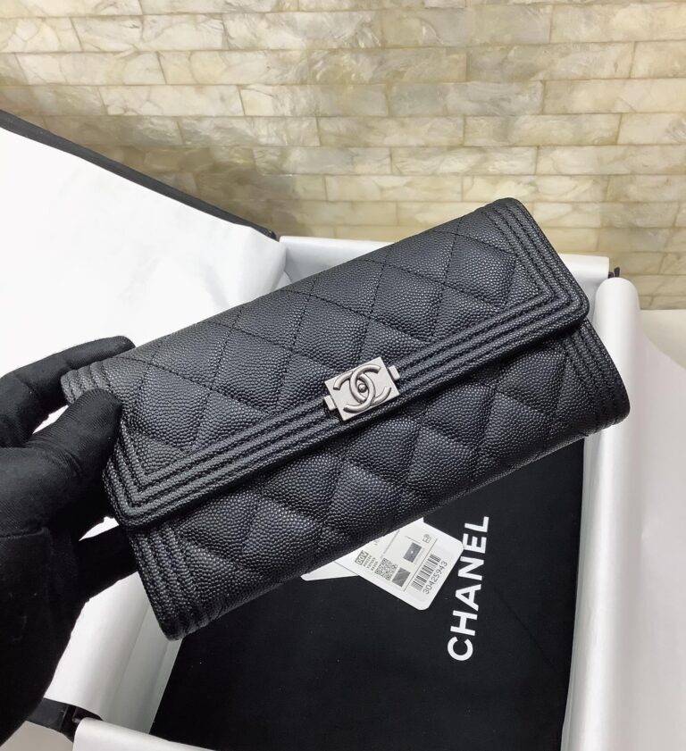 Chanel Boy Long Flap Black Silver Wallet A80286 - Image 7
