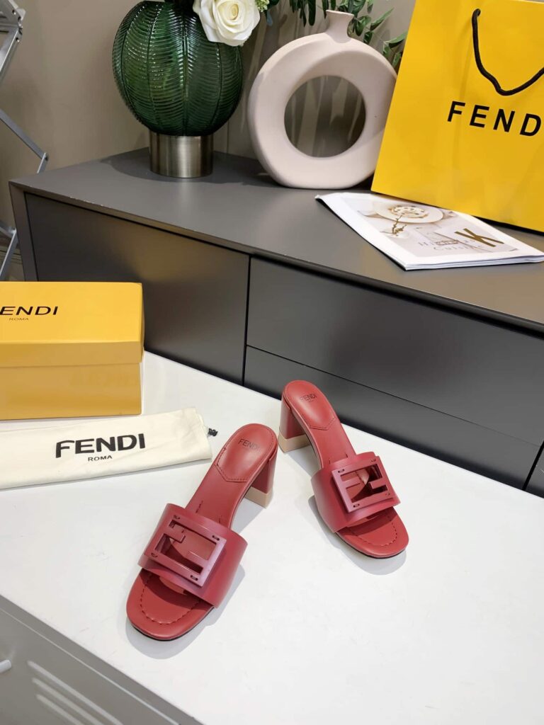 Fendi Signature Leather High Heel Red - Image 5