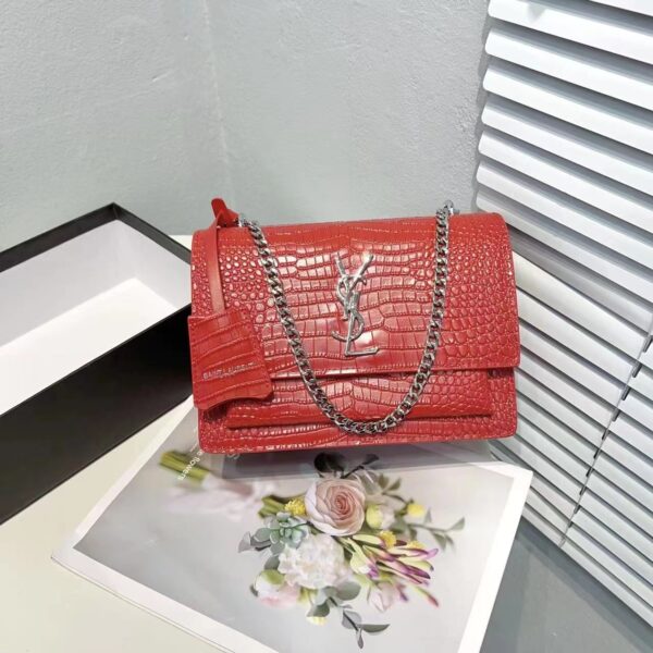 Saint Laurent Sunset Embossed Leather Bag Red - Image 3