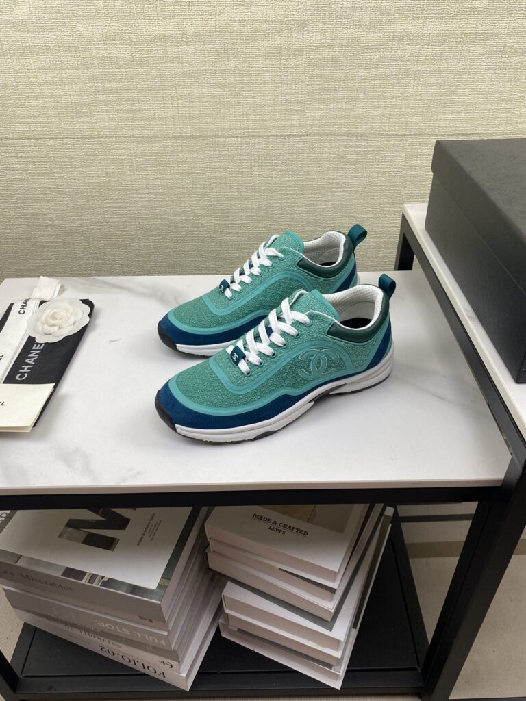Chanel Tweed Turquoise Sneaker Green - Image 3