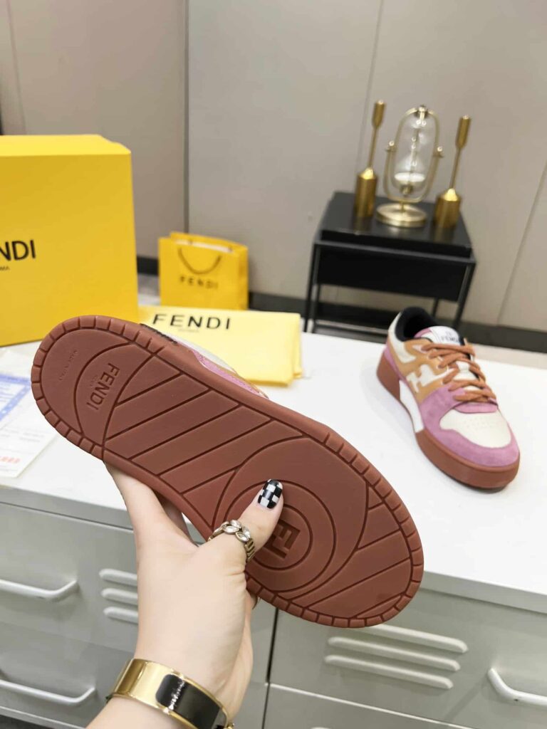 Fendi Match Low Tops Suede Pink Beige Shoelace - Image 7
