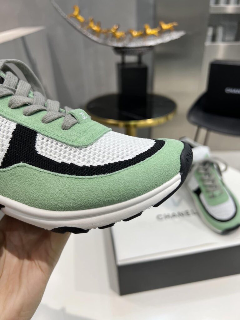 Chanel Low Top Trainer Sneakers Green And White G38750 Y55682 K3810 - Image 6