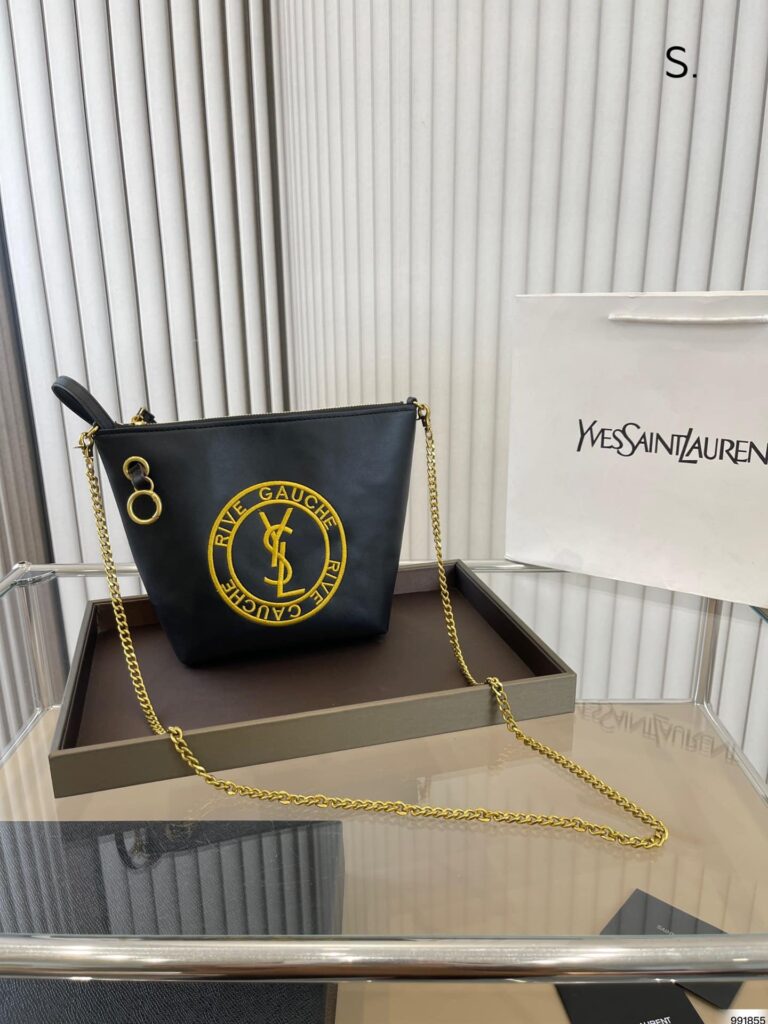 Saint Laurent Rive Gauche Laced Bag In Embroidered Felt And Smooth Leather Black - Image 3