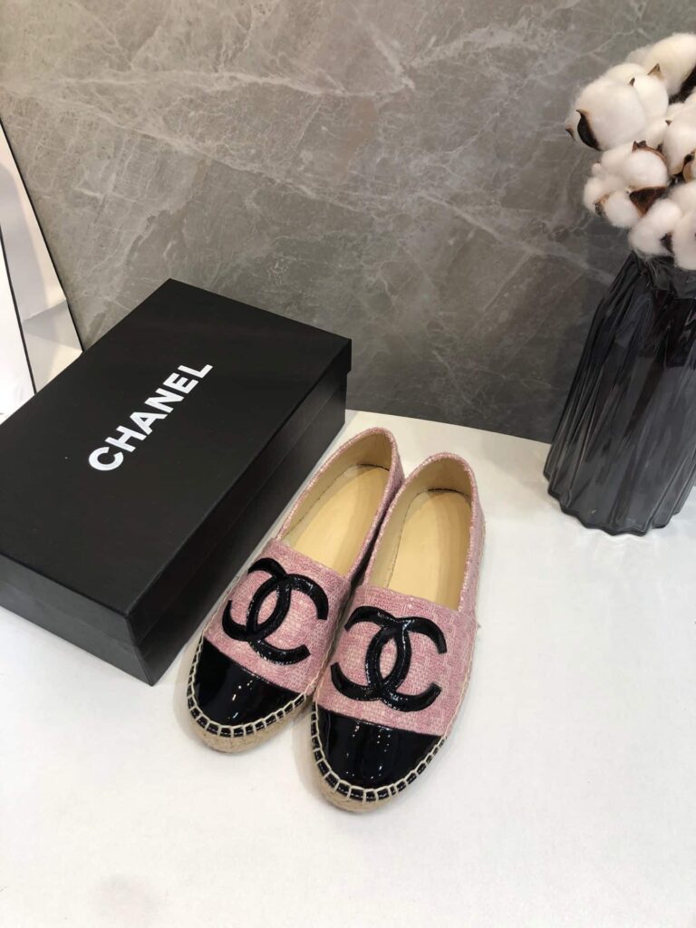 Chanel Embroidered Espadrille Leather Black Cap Toe Flats Pink Cc - Image 4