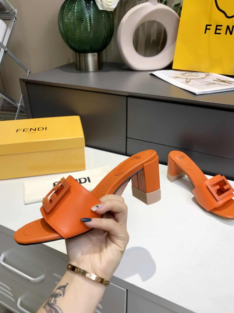 Fendi Signature Leather High Heel Orange - Image 2