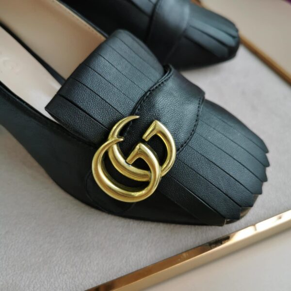 Gucci Wmns Black Leather Mid-Heel Pump 408208 C9D00 1000 - Image 2