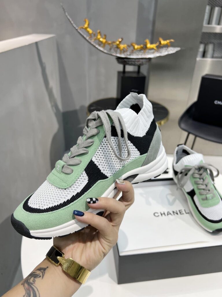 Chanel Low Top Trainer Sneakers Green And White G38750 Y55682 K3810 - Image 7