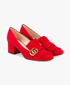 Gucci Marmont Fringe Suede 55Mm Loafer Red From Neiman Marcus