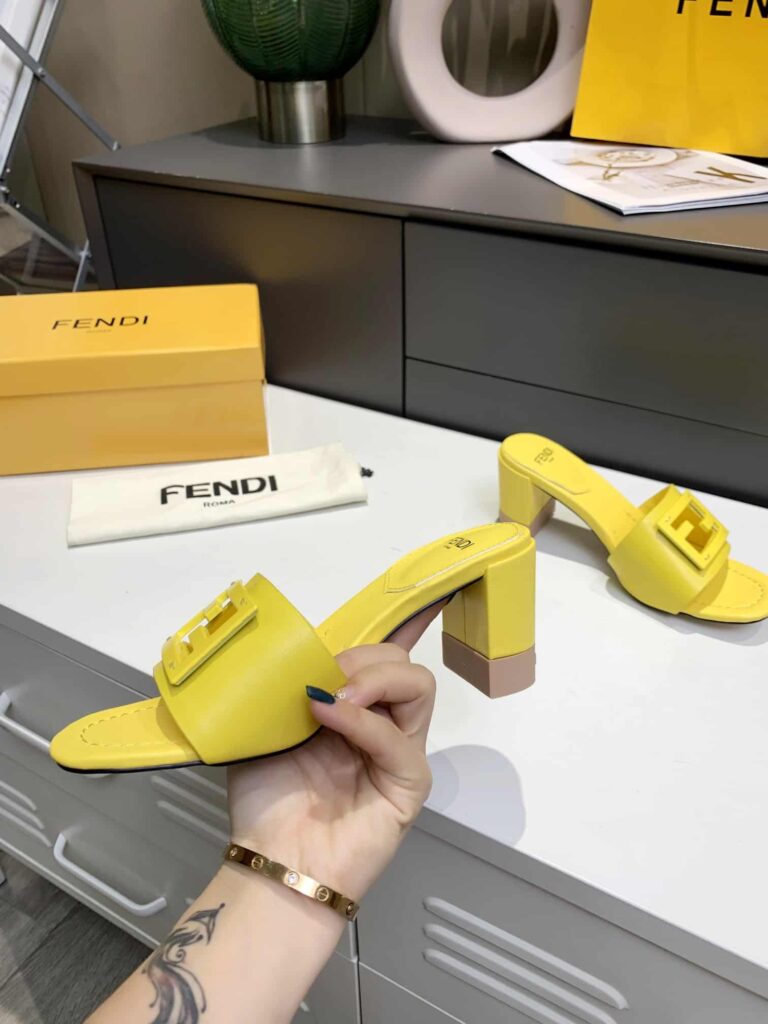 Fendi Signature Leather High Heel Yellow - Image 3