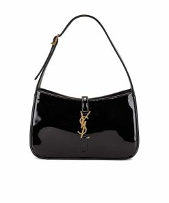 Saint Laurent Le 5 A 7 Patent Hobo Bag In Shiny Leather Black 25Cm